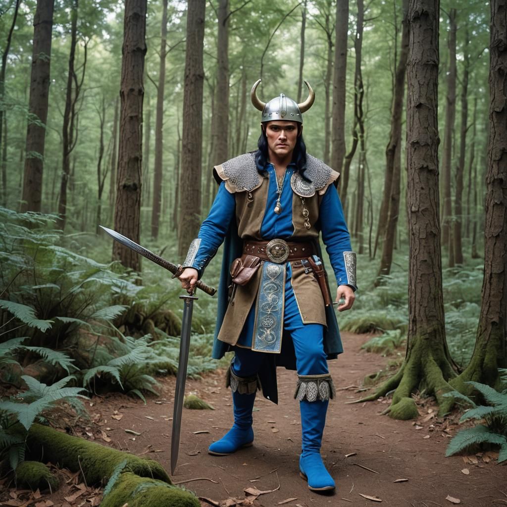 Elvis as Viking Warrior in Blue Suede Shoes