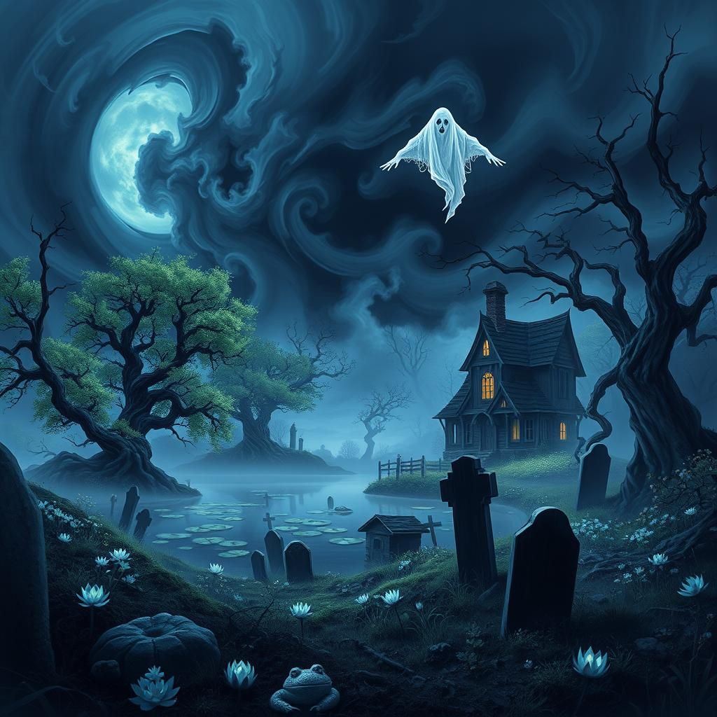 wide view, illustration of a Isolated Sinister Scenery, Grav...