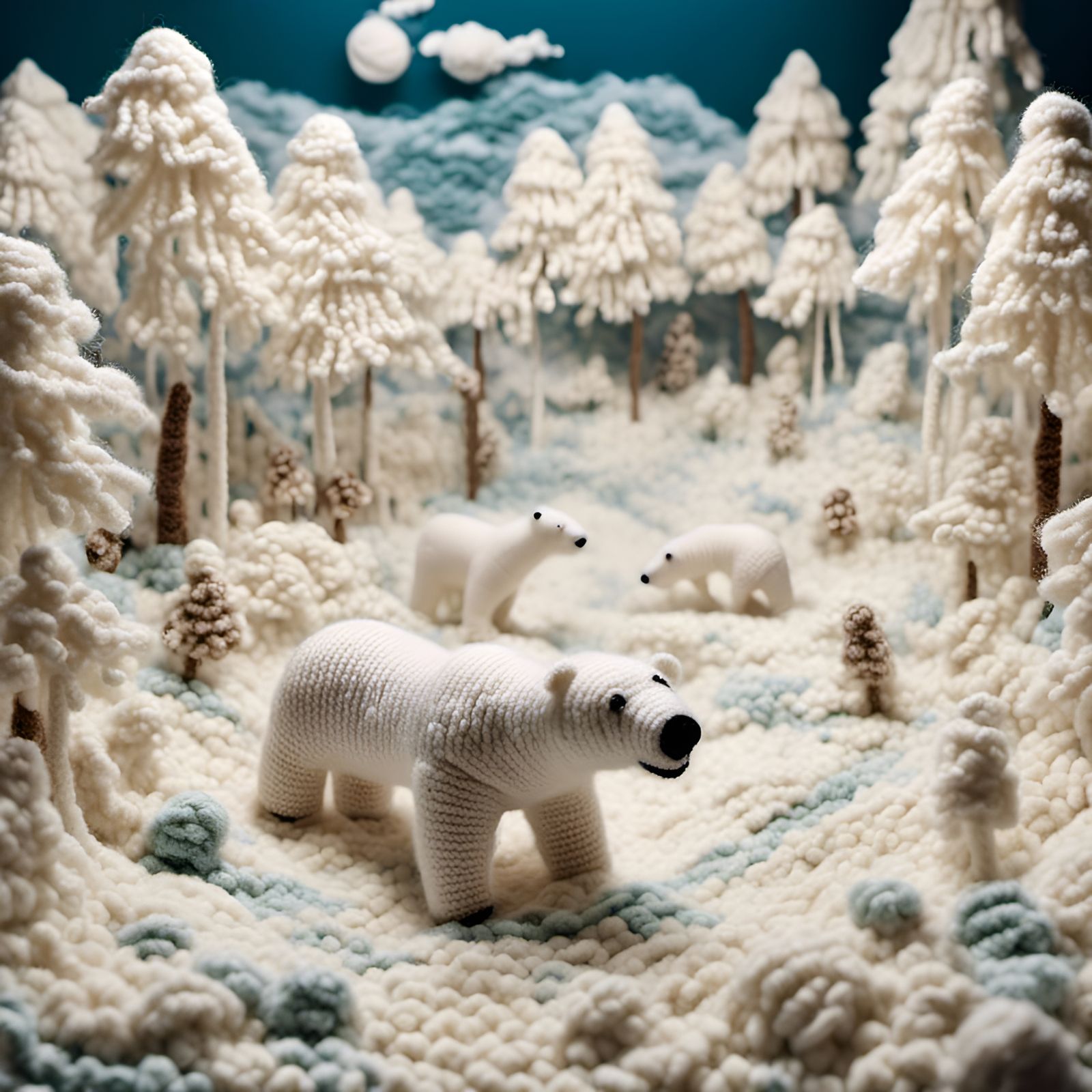 3D Crocheted Arctic Landscape with Polar Bear