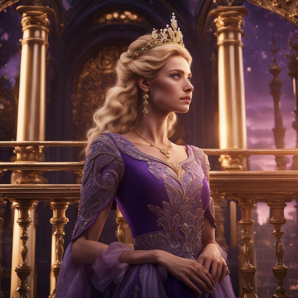 Golden Haired Woman on Balcony: Fantasy Art