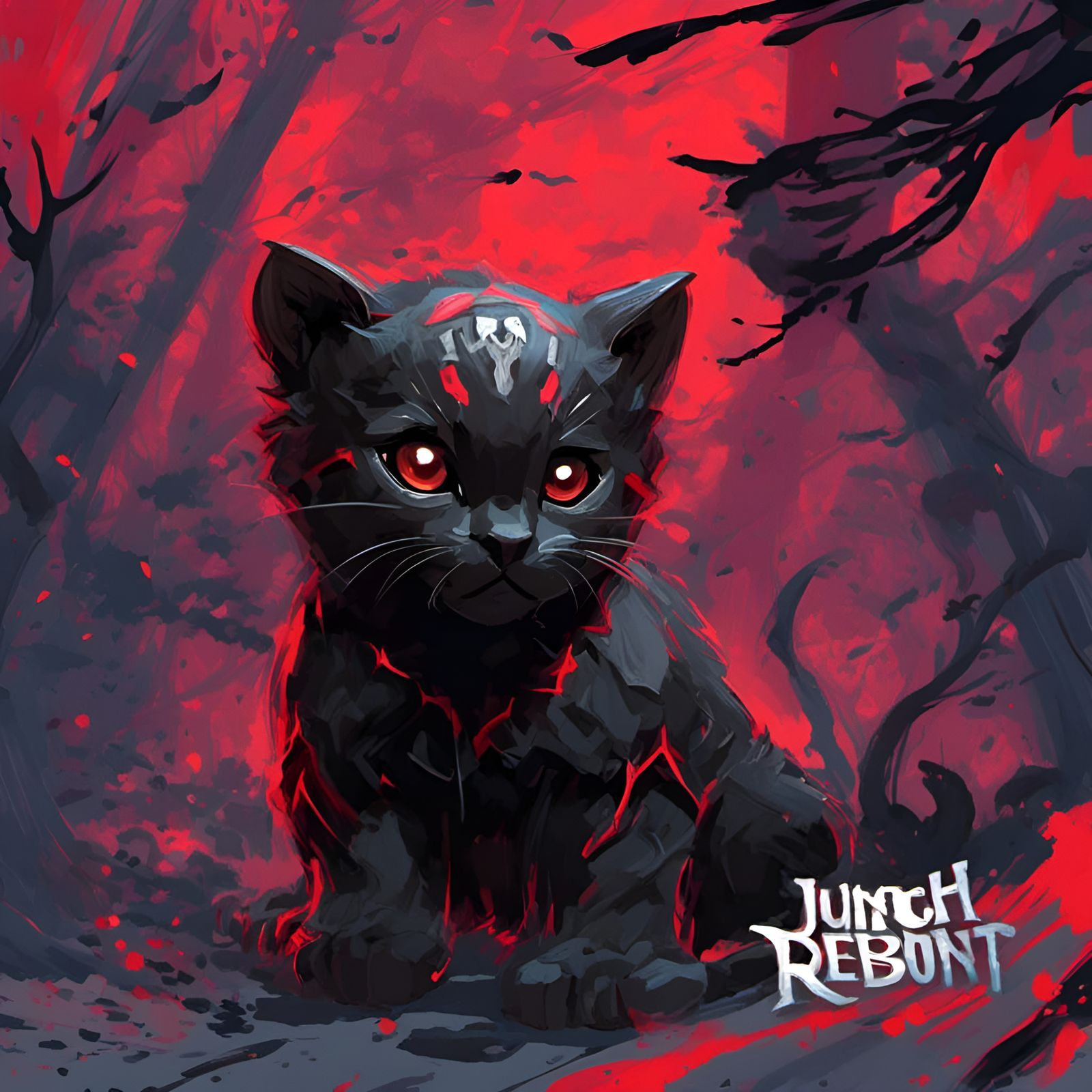 Psychedelic Horror Panther Cub with Glowing Runes