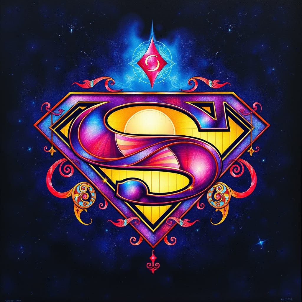 Surrealist Superman Emblem in Vibrant Art Nouveau Style