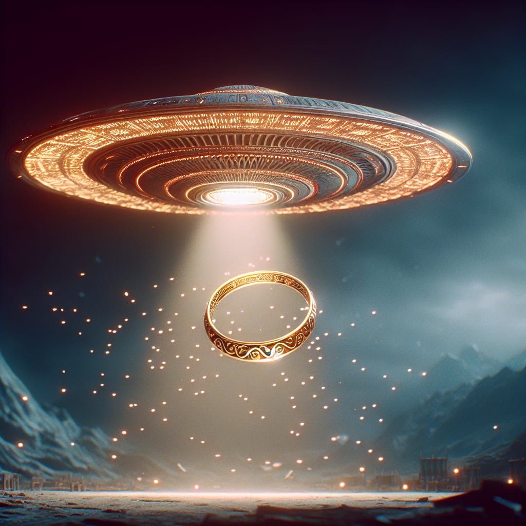 UFO Saucer with Elvish Ring: Sci-Fi Film Still