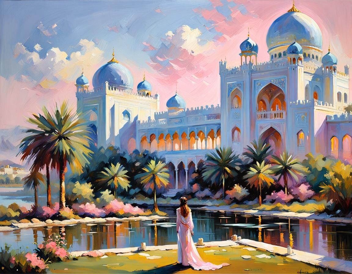 Fantastical Pink Palaces at Sunrise Painting