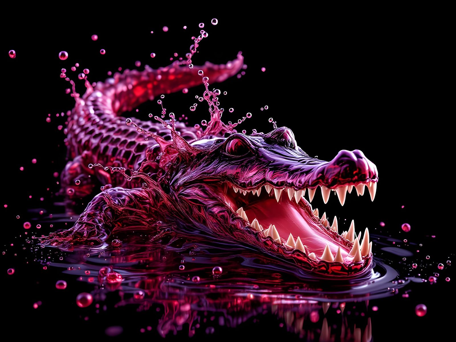 Transparent Wine Crocodile Emerging from a Liquid Splash
