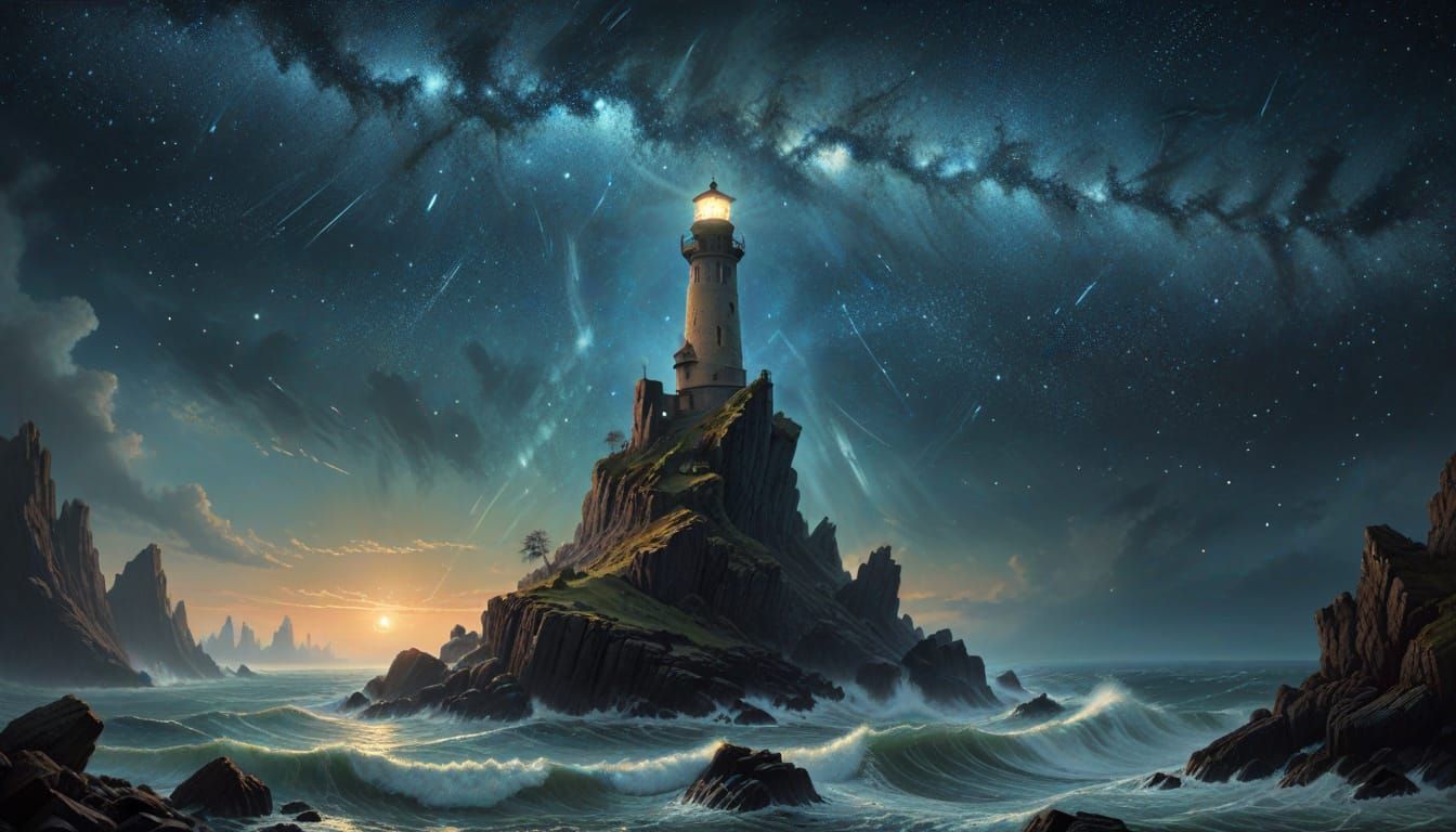 Ancient Lighthouse in Cosmic Stardust Sea