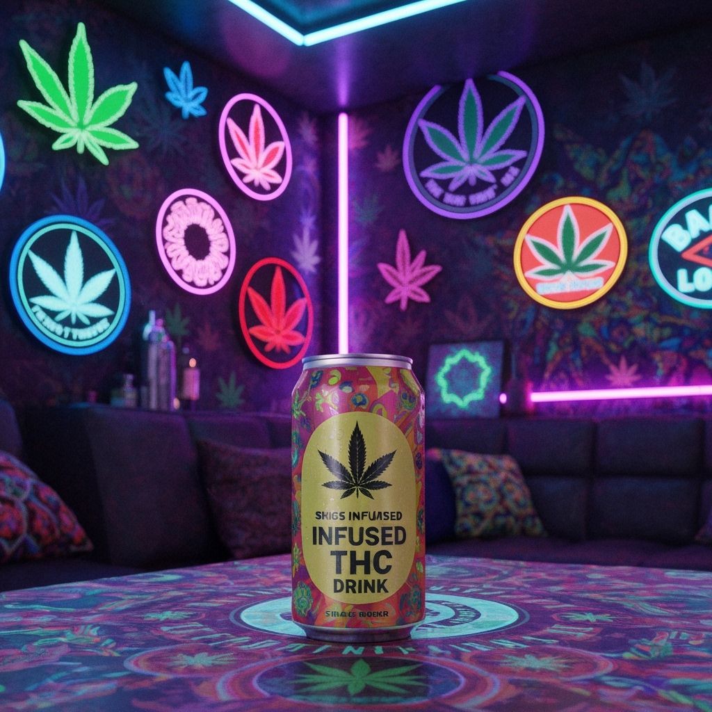 Marijuana THC Drink in Psychedelic Neon Room