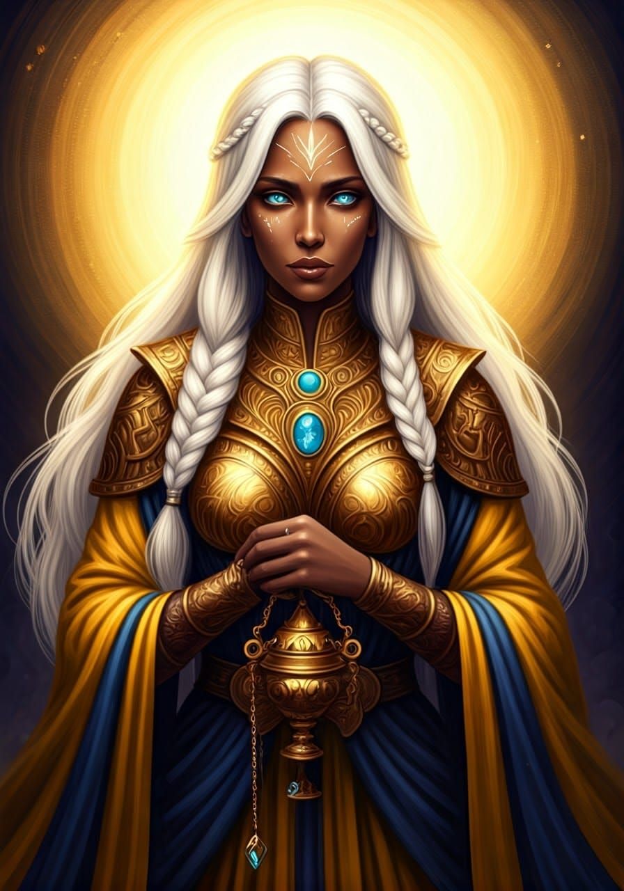 Cleric with Golden Breastplate in Fantasy Art Style