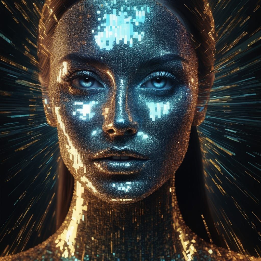 Glitch Art Portrait: Venetian Woman Shattered in Pixels