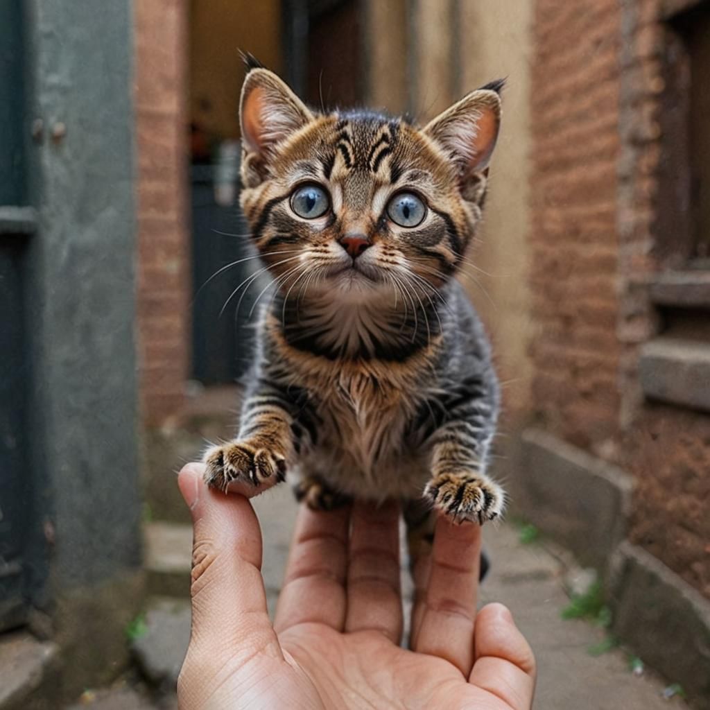 Tiny Cat on Fingertip: Cinematic Photo