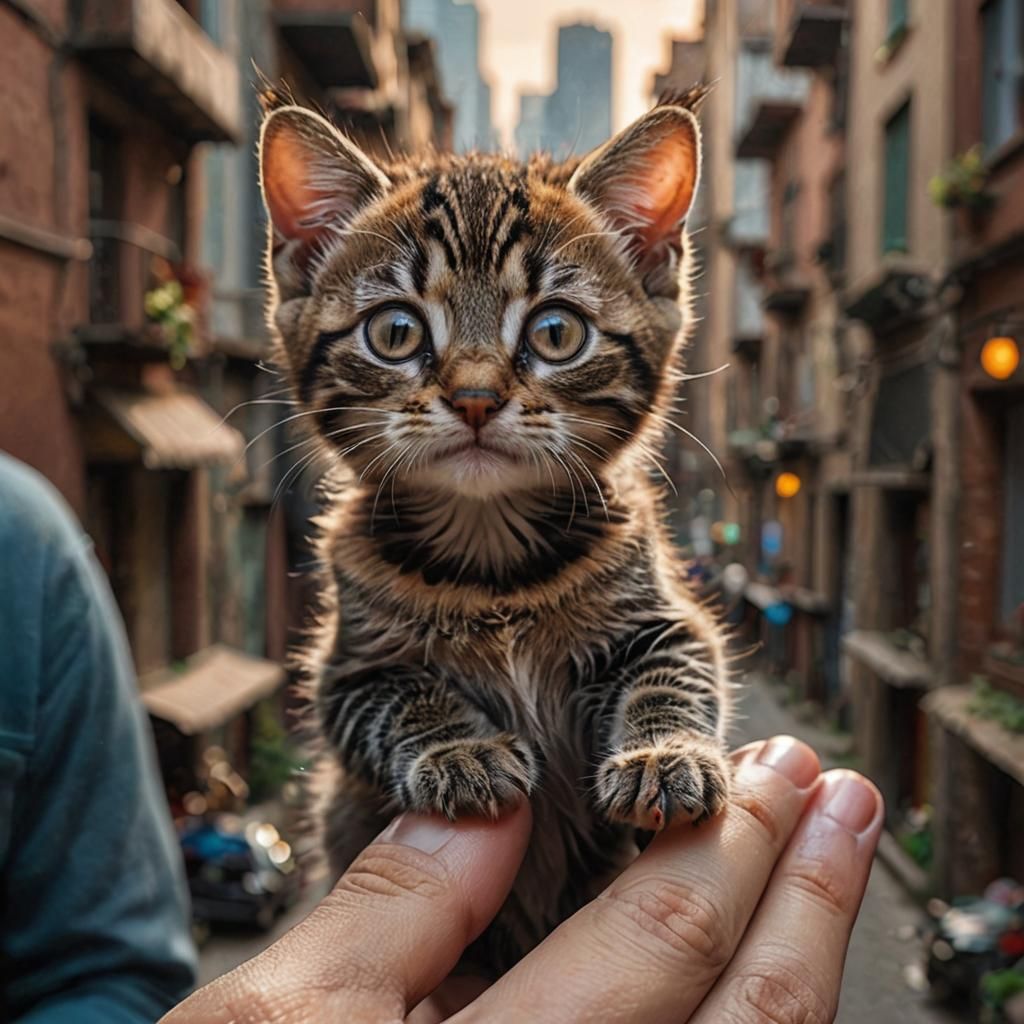 World's Smallest Cat on a Fingertip: Cinematic Photo