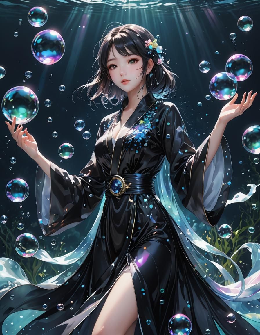 Underwater Figure in Flowing Robes: 3D Anime Art