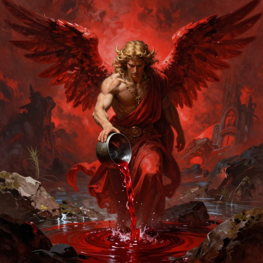 Angel Pours Blood on Rivers: Revelation Concept Art