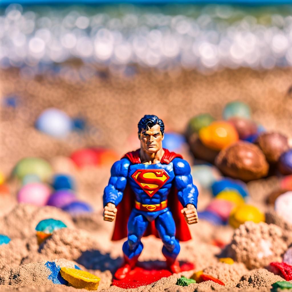 Superman Action Figure as Neo-Impressionist Oil Painting