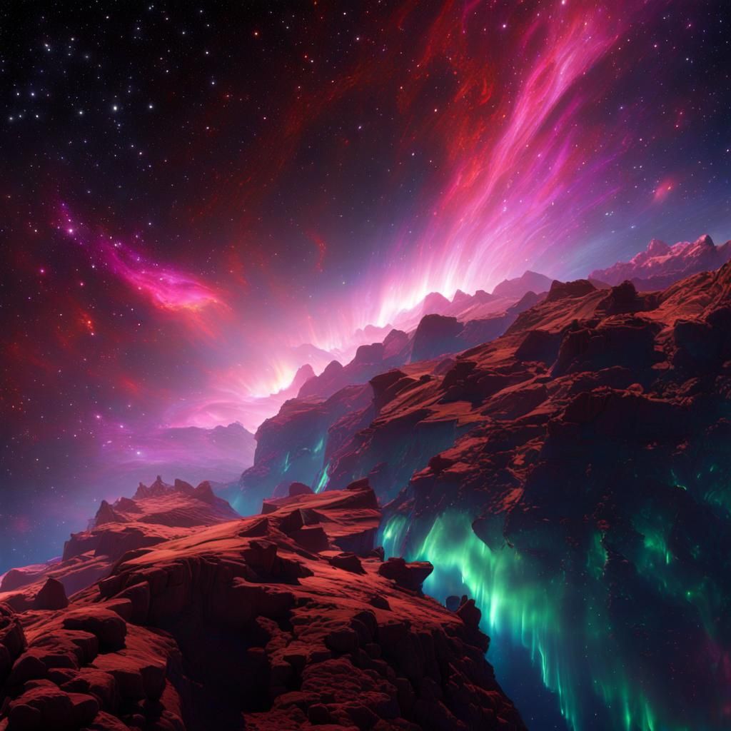 Surreal Space Station with Aurora Nebula in 3D