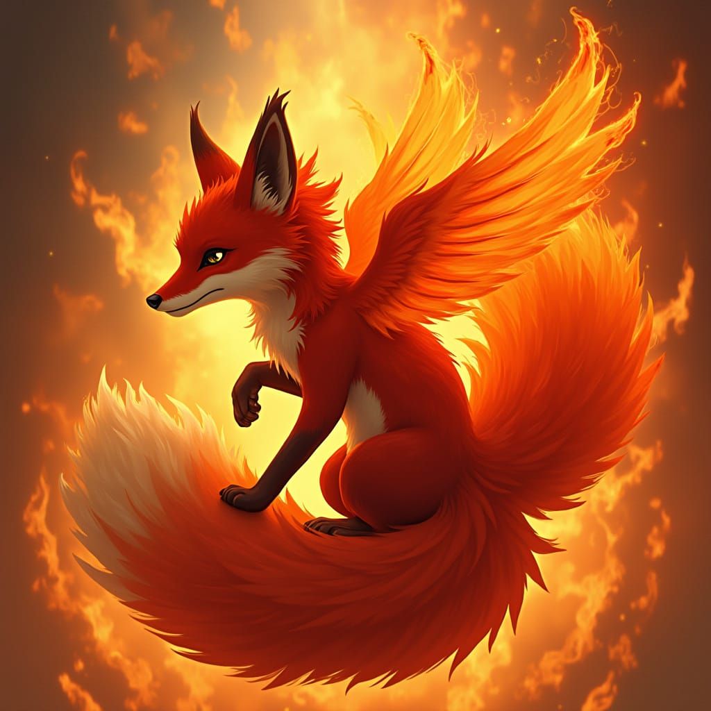 Fiery Red Fox Phoenix Hybrid in Digital Art Style