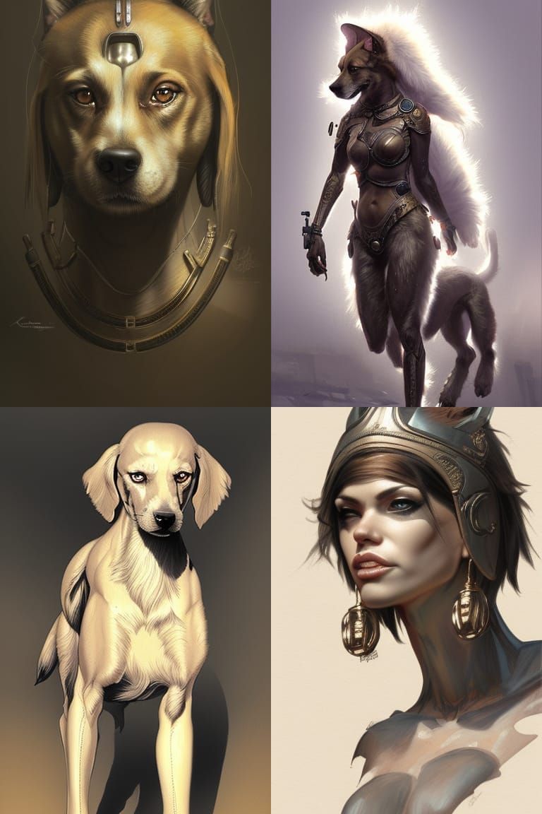 Detailed Anthropomorphic Dog Woman Illustration