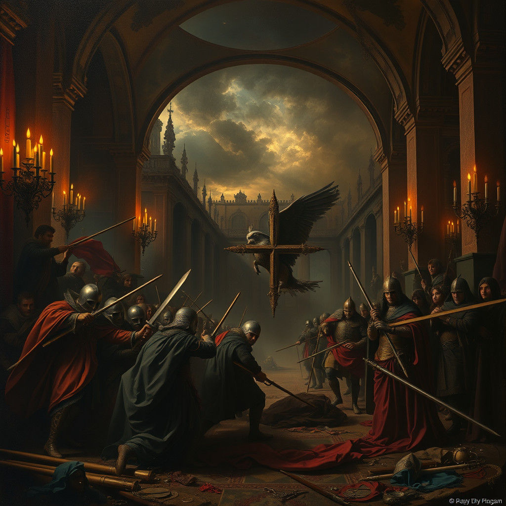Epic Renaissance Gothic War Scene in Digital Matte Painting