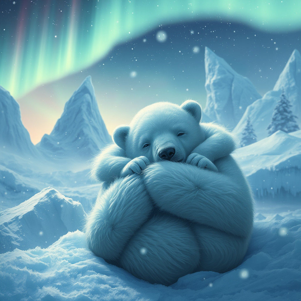 Baby Polar Bear in Winter Wonderland, Digital Matte Painting