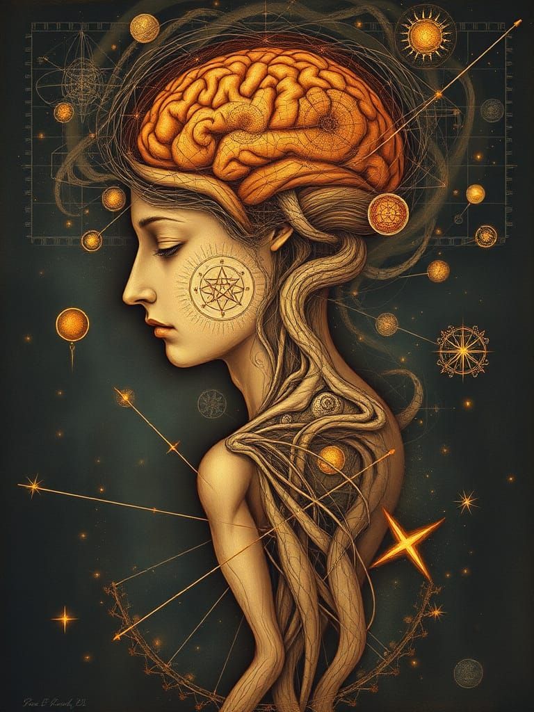 Human Consciousness Dissolving in Da Vinci Style