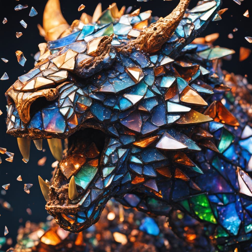 Mosaic Glass Shattered Beast: A Vibrant, Mythical Cancer War...