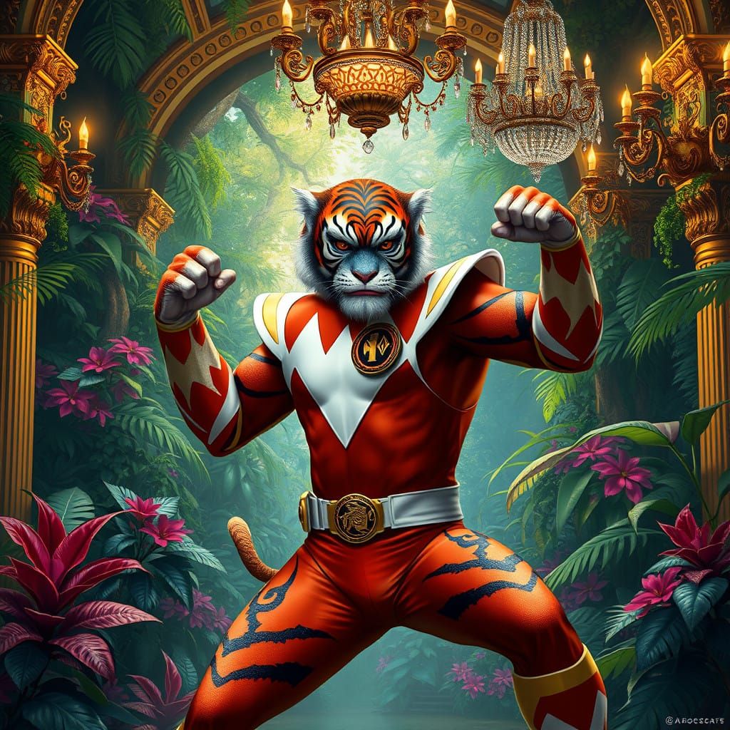 Mighty Tiger Monkey Power Ranger in Opulent Fantasy Realm
