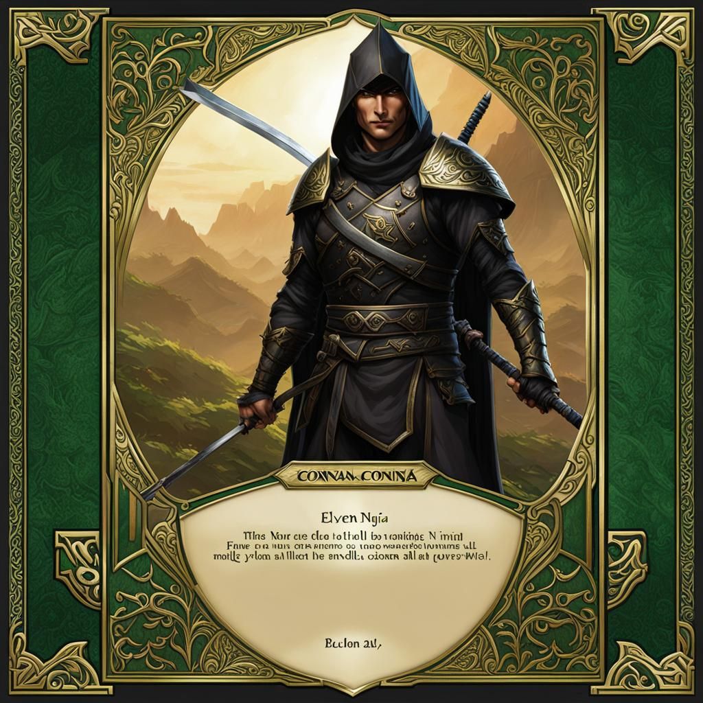 Elven Ninja Trading Card with Dragon