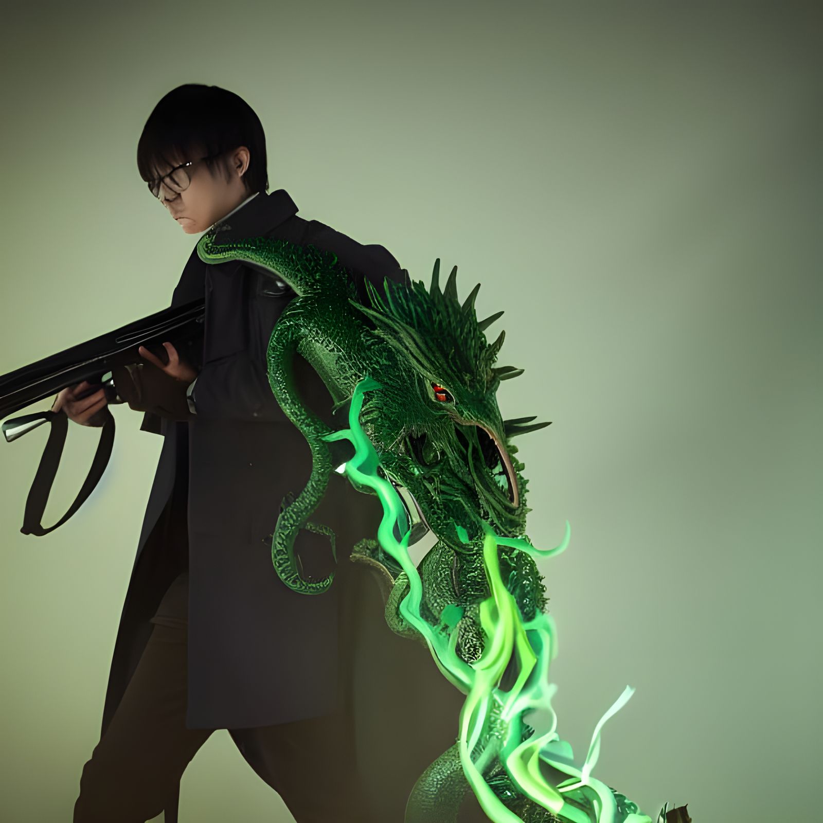 Dragon Wizard with Shotgun in Anime Style