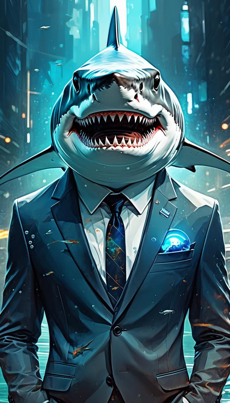 Anime Shark Portrait in Watercolor Style