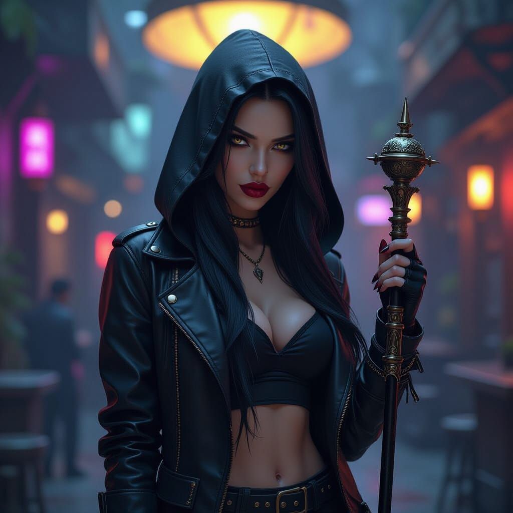 Vampire-Human Hybrid in Dieselpunk Dark Fantasy Style