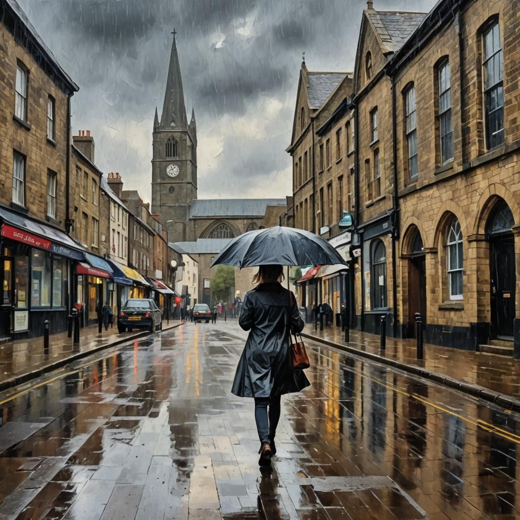 Woman in Rain: Impasto Oil Painting of Dover Street