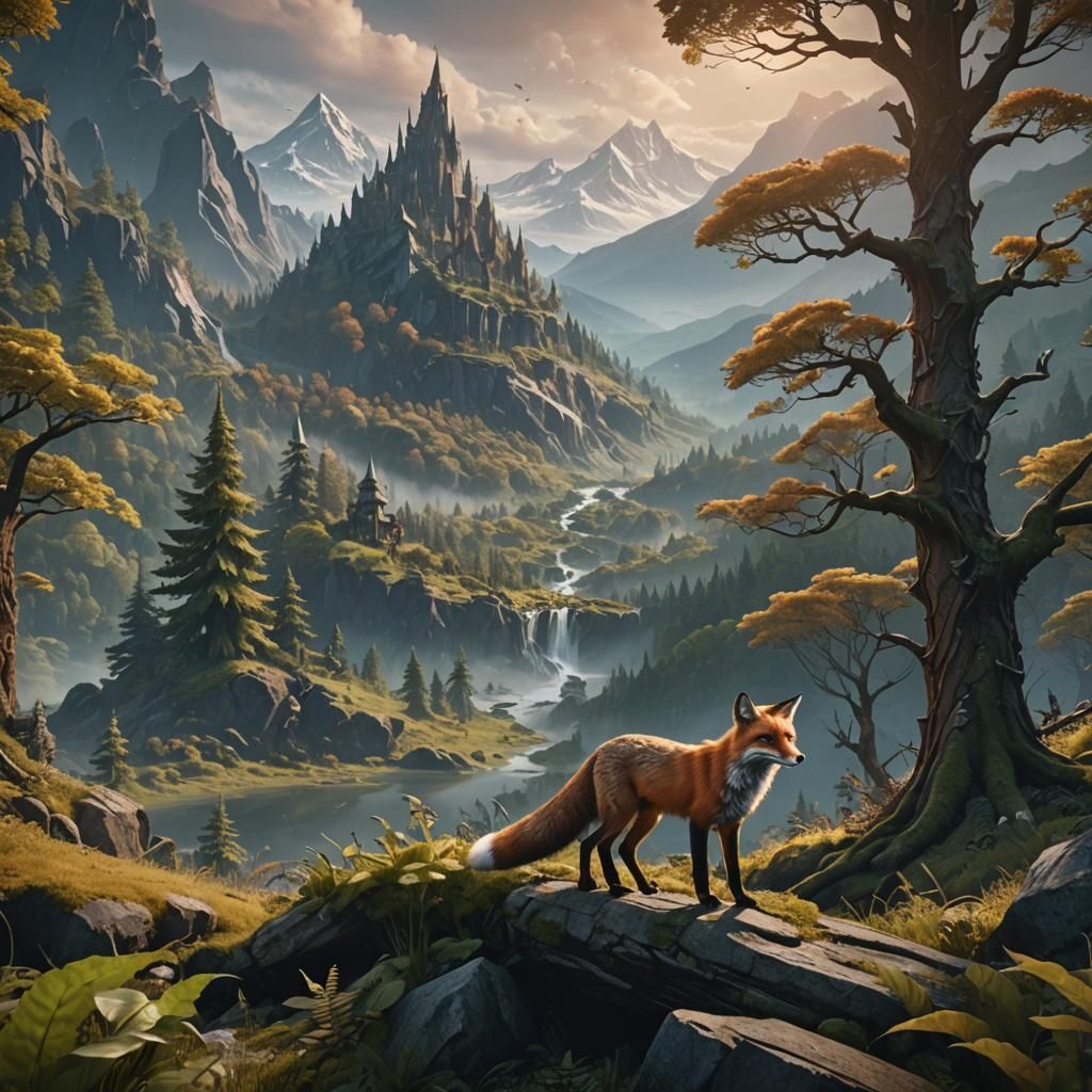 Fox in Endless Forest: Detailed Matte Painting