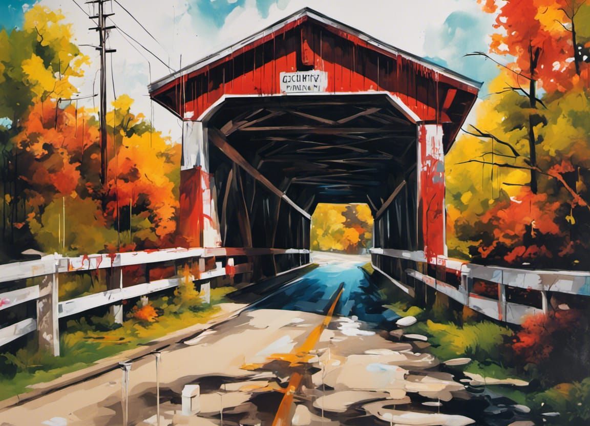 Covered Bridge in Graffiti Splash Art Style