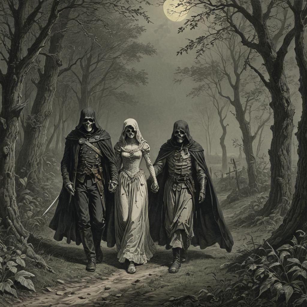 Skull Couple Walking Through a Green Field