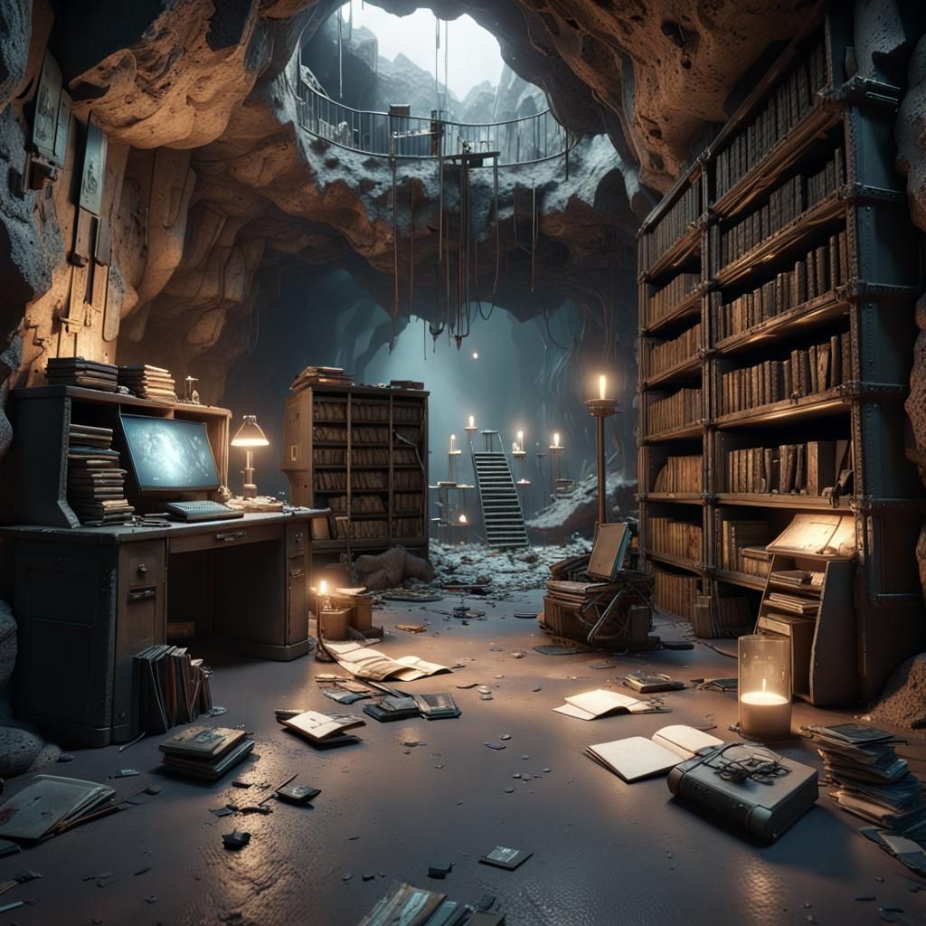 Post-Apocalyptic Cave Library in Unreal Engine