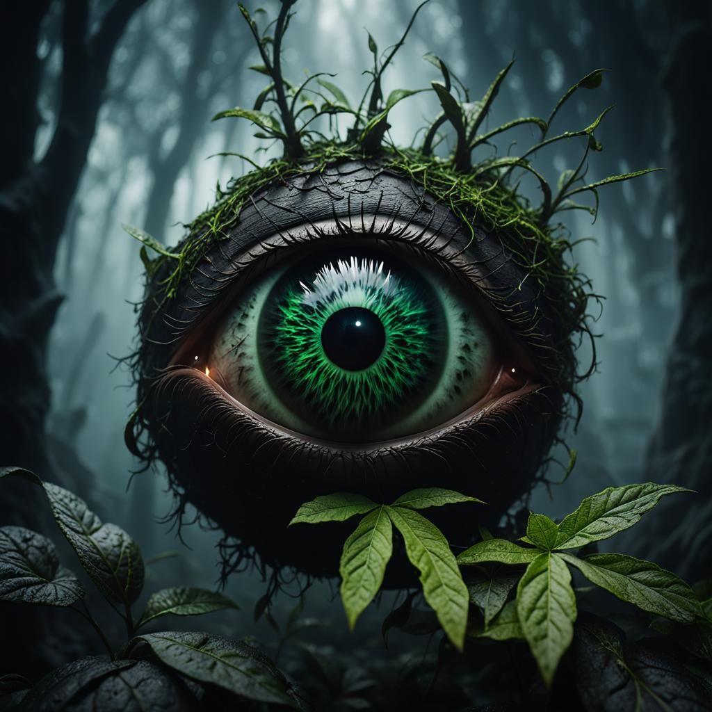 Eerie Magical Eyeball with Tentacles in Dark Fantasy Style