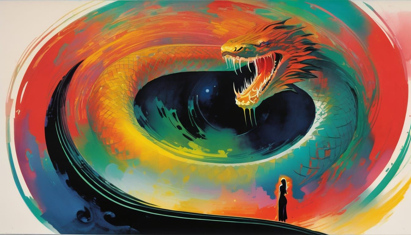 Cosmic Serpent Hug: Abstract Psychedelic Art