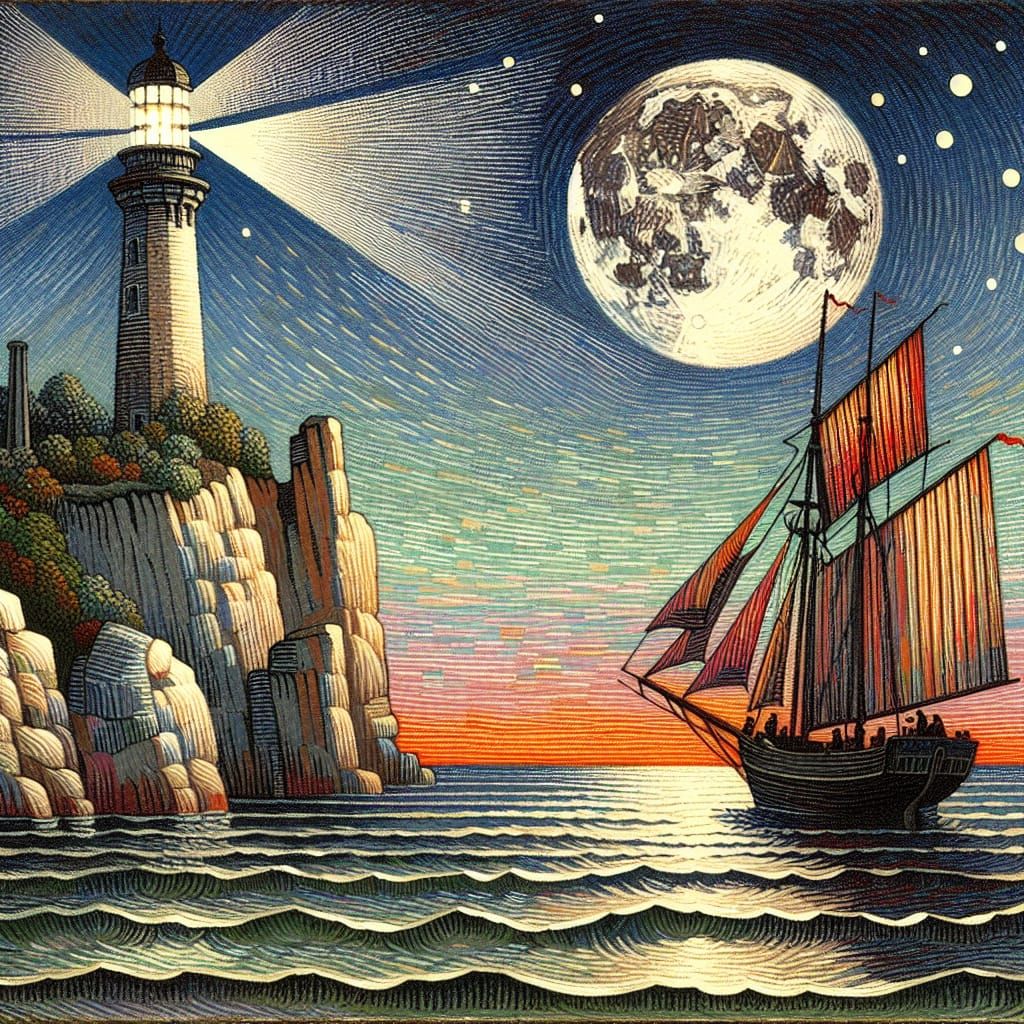 Lighthouse Scene in Distinctive Digital Art Style