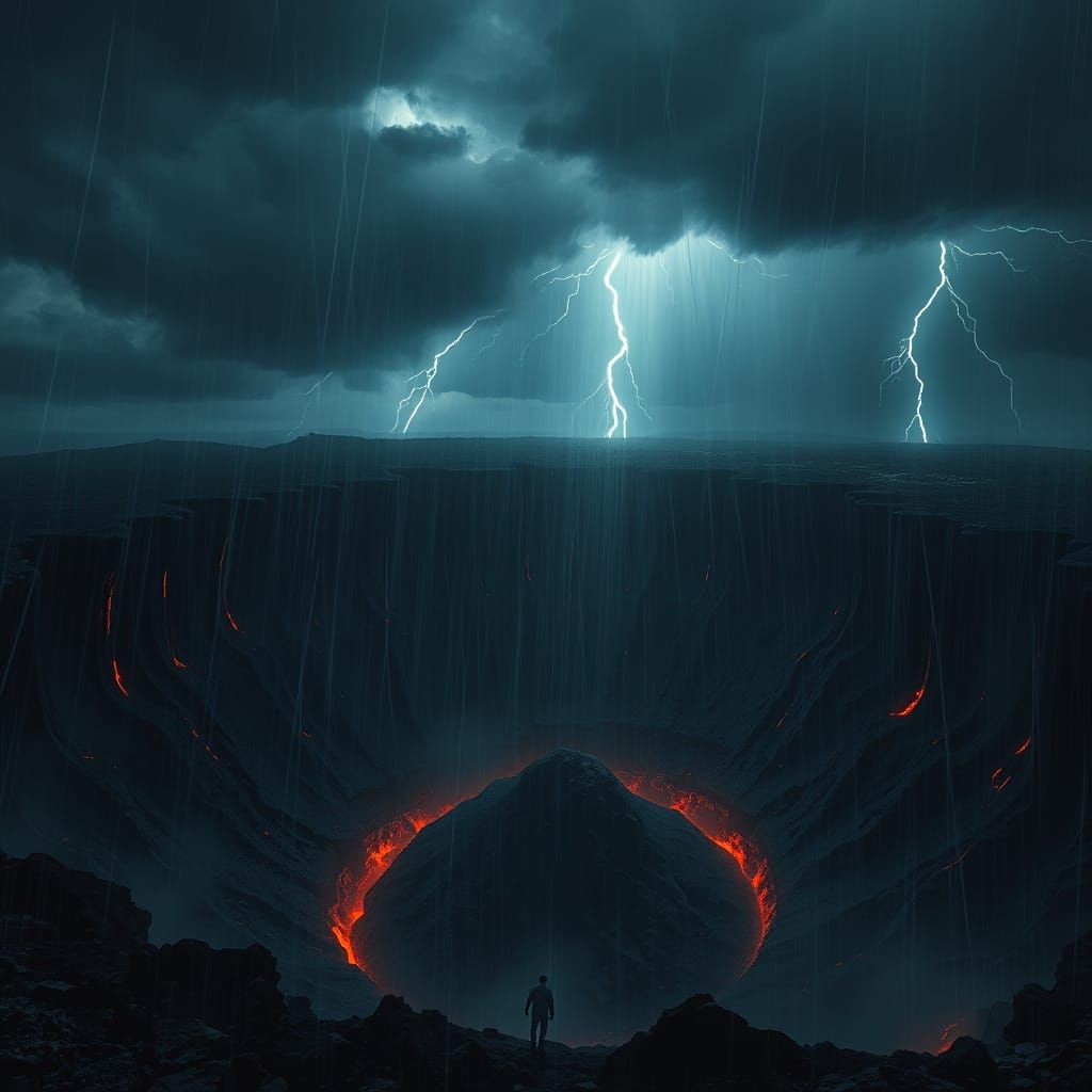 Mysterious Figure Emerges from Volcanic Depths in Dark, Stor...