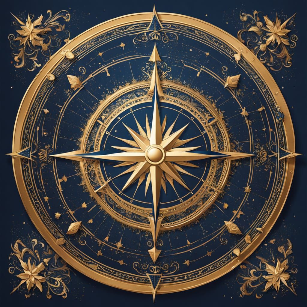 Baroque Compass Rose with Golden Starburst