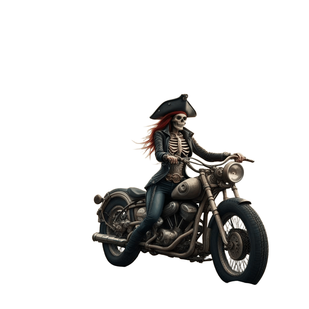 Pirate Skeleton Rides Motorcycle on Beach: Digital Painting