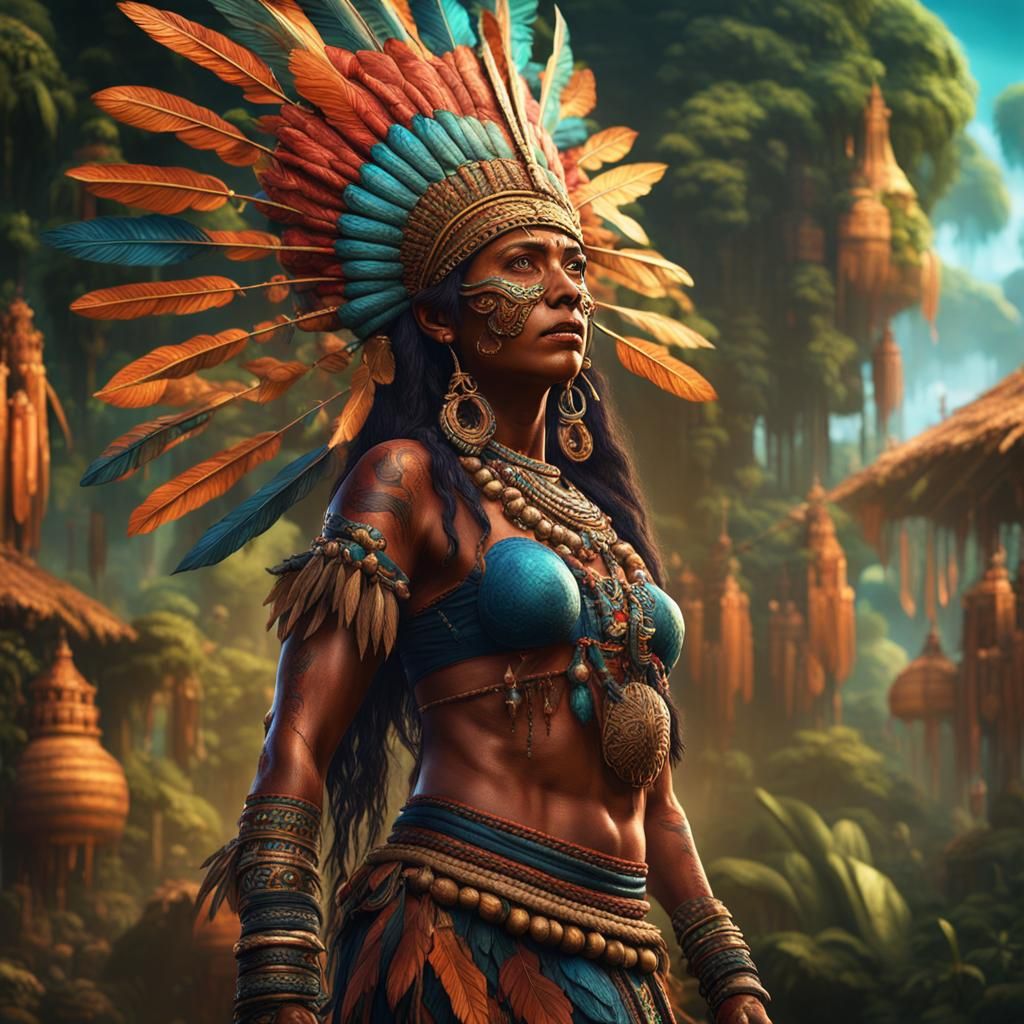 Detailed Matte Painting of Native Brazilian Woman