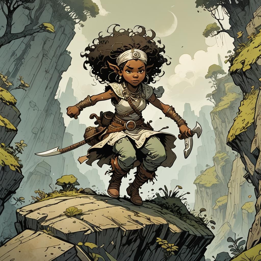 Whimsical Barbarian Woman Screaming on a Hill