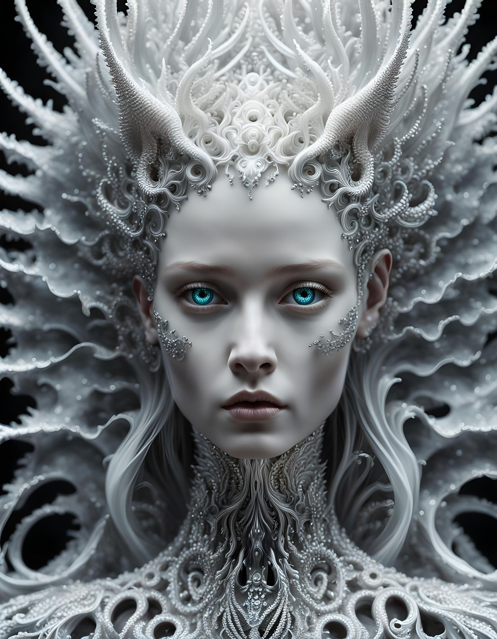 Bioluminescent Angel in Ferrofluid Art Style