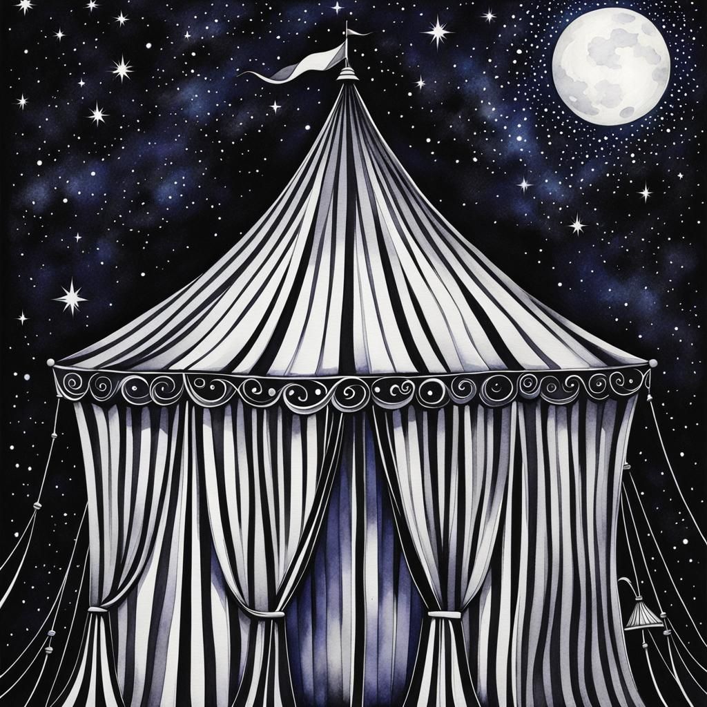 Circus Tent in Starry Cosmos as Liquid Ink Watercolor
