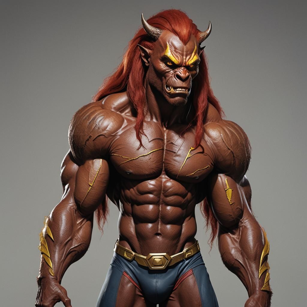 Hyperrealistic Portrait: Red-Haired Beast Superhero