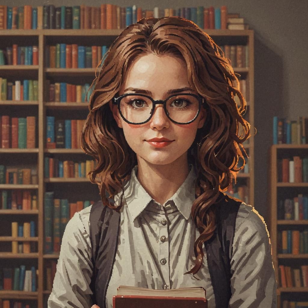 Pixel Art of a Beautiful Librarian with Glasses