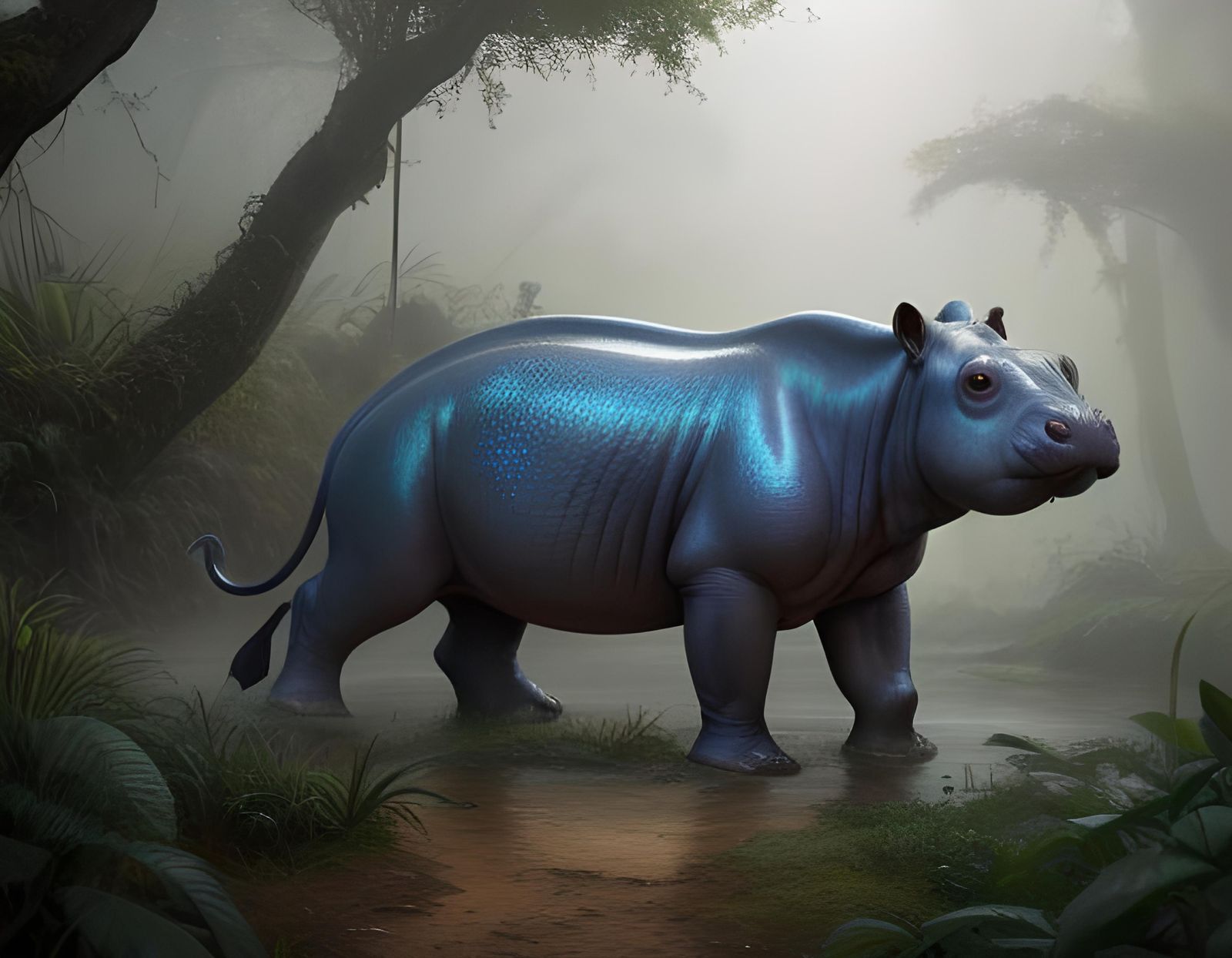 Detailed Matte Painting of a Baby Hippo