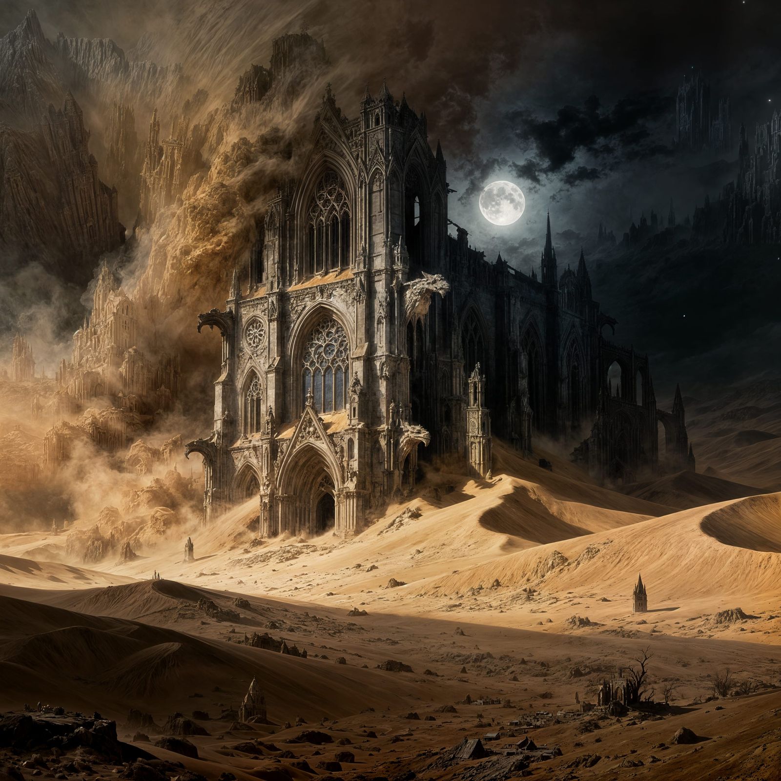 Gothic Cathedral Swallowed by Desert Sandstorm
