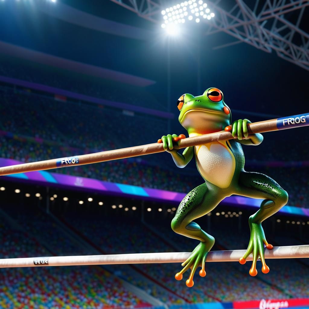 Frog Pole Vaulting in Paris Olympics: 3D Anime